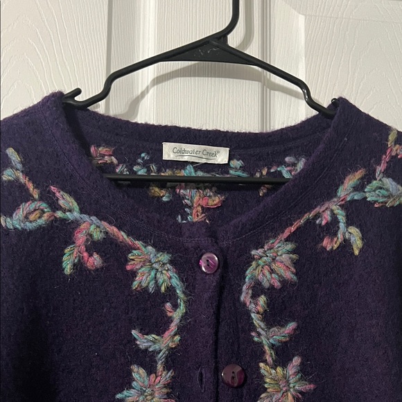 Coldwater creek Vintage 100%Wool Embroidered Dark Purple Cardigan Sweater - Picture 7 of 8